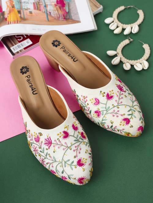 women embroidered block heel mules - 21791335 - Very Small Image - 1