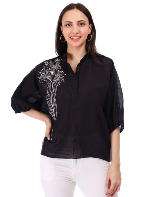 women embroidered puff sleeves regular top - 21791408 - Very Small Image - 1