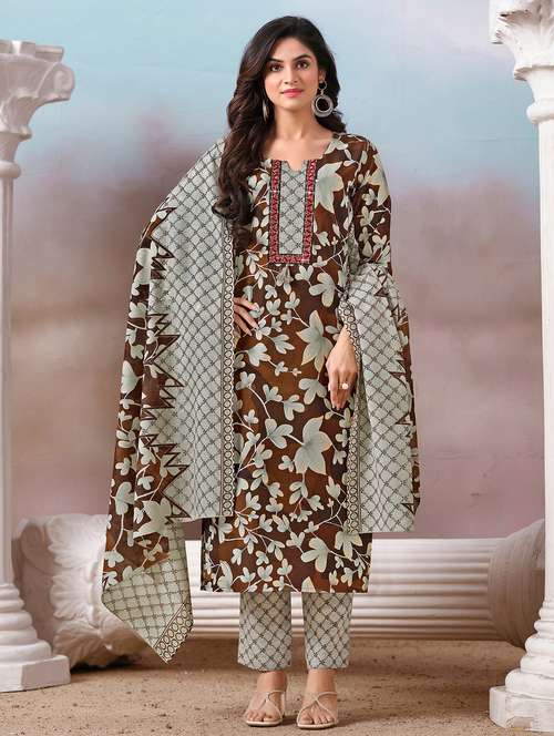 women three quarter sleeve kurta pant with dupatta set - 21794610 - Very Small Image - 1