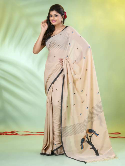 women beige handloom saree with blouse - 21839473 - Very Small Image - 1