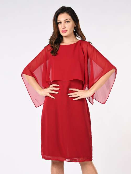 women solid cape sleeves sheath dress - 21840321 - Very Small Image - 1