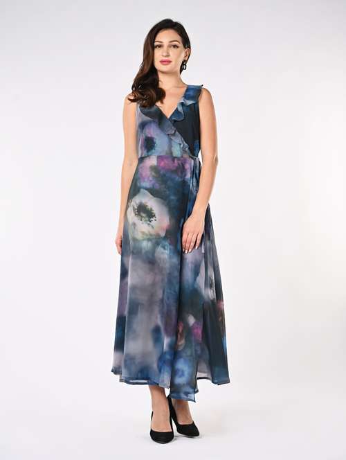 women printed sleevless wrap dress - 21840335 - Very Small Image - 1