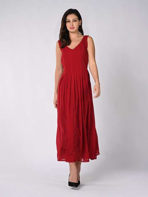 women solid sleeveless fit & flare dress - 21840348 - Very Small Image - 1