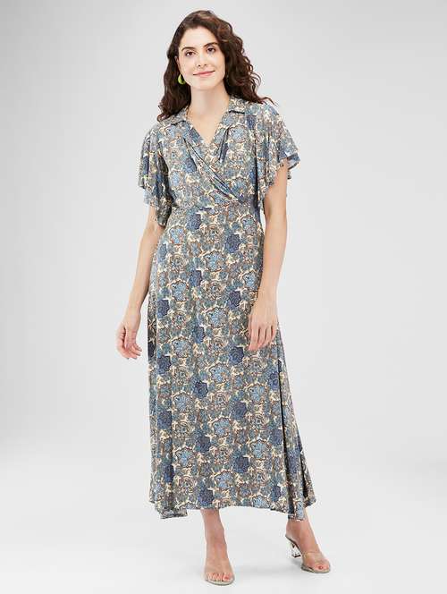 women printed flared sleeves fit & flare dress - 21840407 - Very Small Image - 1