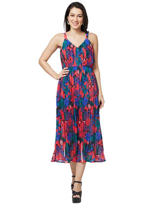 women printed shoulder strap a-line dress - 21840441 - Very Small Image - 1