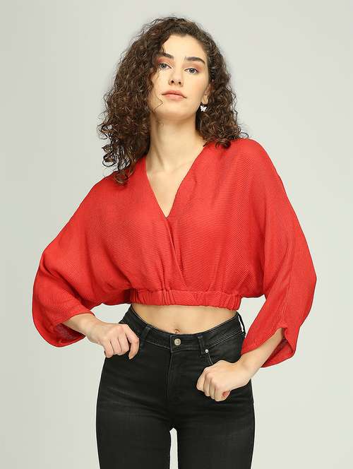 women solid crop blouson top - 21840762 - Very Small Image - 1