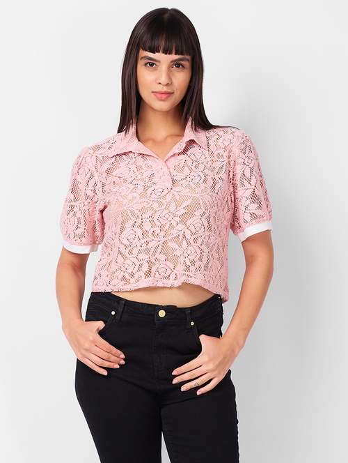 women laced puff sleeves crop top - 21840950 - Very Small Image - 1