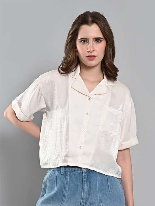 women solid lapel neck regular shirt - 21840953 - Very Small Image - 1