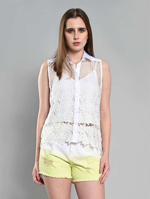 women white laced sleeveless regular shirt - 21840962 - Very Small Image - 1
