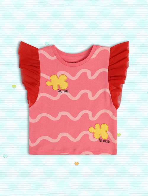 girls pink printed round neck top - 21841184 - Very Small Image - 1