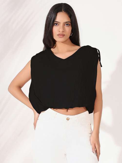 women solid sleeveless blouson top - 21843010 - Very Small Image - 1