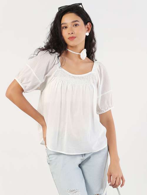 women solid puff sleeves regular top - 21843027 - Very Small Image - 1