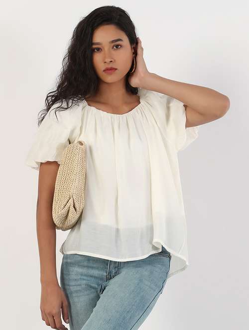 women solid puff sleeves regular top - 21843029 - Very Small Image - 1