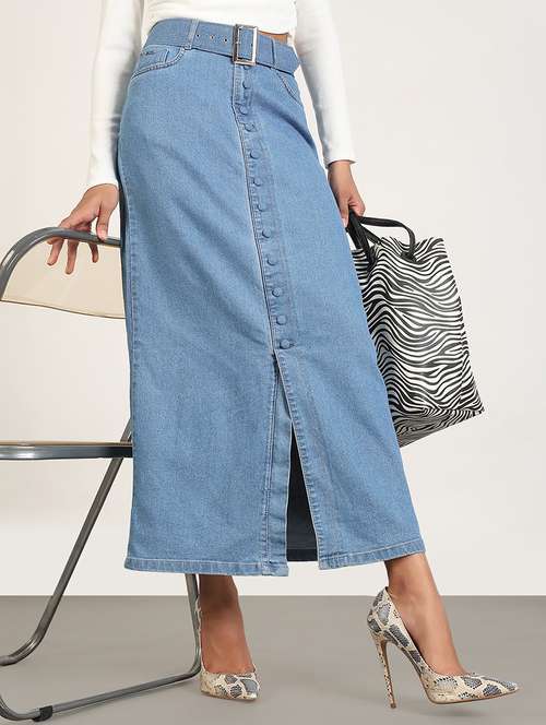 women solid high rise denim skirt - 21843342 - Very Small Image - 1