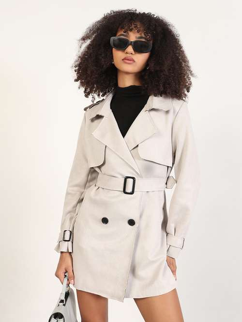 women solid long sleeves trench coat - 21843495 - Very Small Image - 1