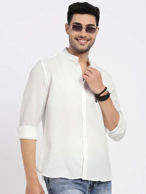 Men White Solid Long Sleeve Regular Fit Casual Shirt - 21843828 - Very Small Image - 1