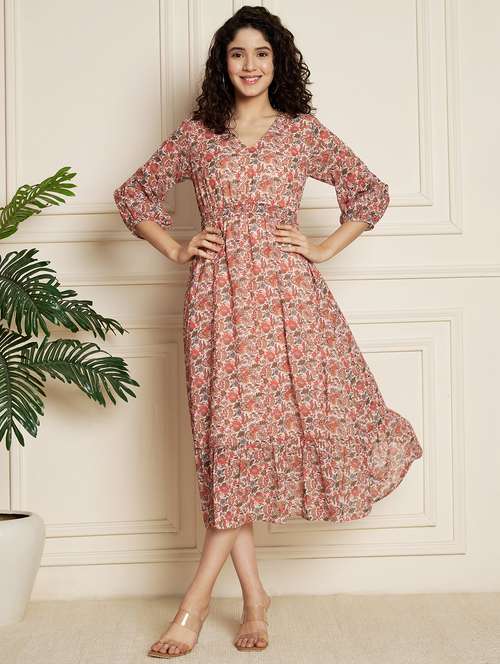 women floral print puff sleeves tiered dress - 21854966 - Very Small Image - 1