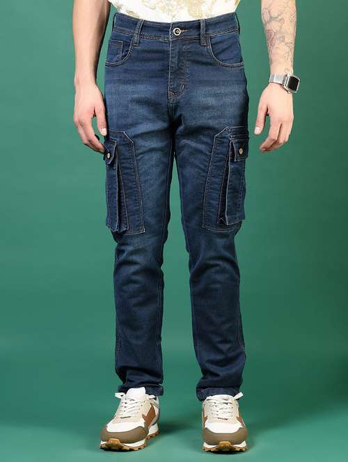 men blue mid rise denim cargo - 21855272 - Very Small Image - 1