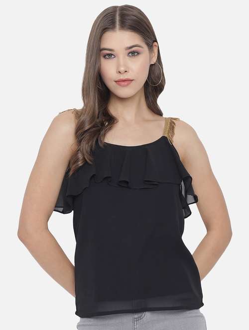 women solid shoulder strap regular top - 21863991 - Very Small Image - 1
