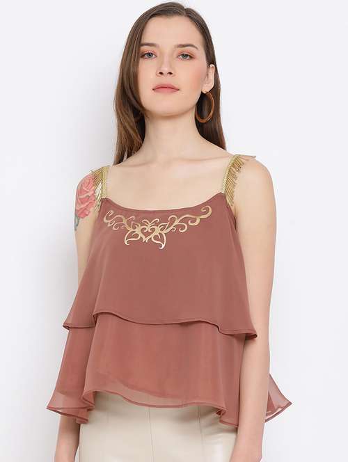 women embellished shoulder strap layered top - 21863999 - Very Small Image - 1
