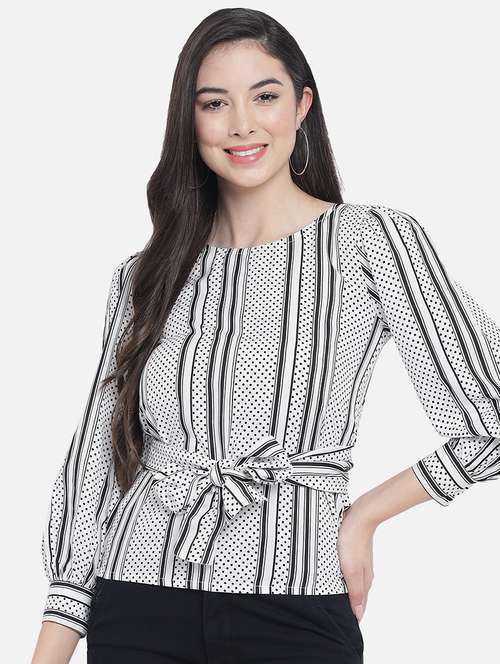 women printed puff sleeves tie up detilaed regular top - 21864020 - Very Small Image - 1