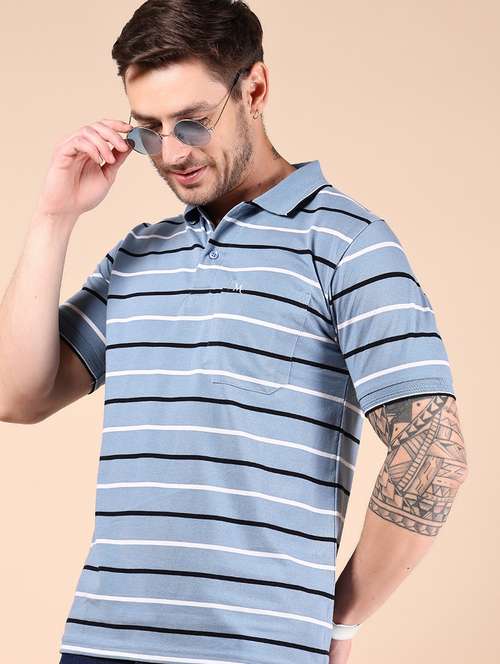 men striped short sleeve regular fit polo t-shirt - 21878615 - Very Small Image - 1
