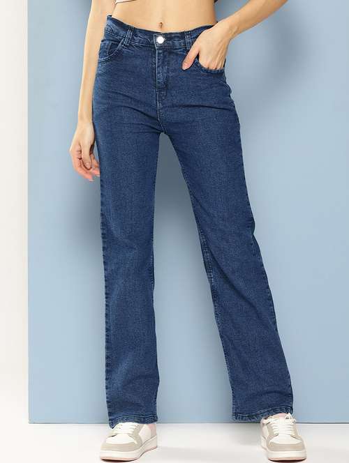 women solid high rise straight fit jean - 21880977 - Very Small Image - 1