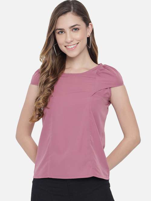 women solid cap sleeves regular top - 21898936 - Very Small Image - 1