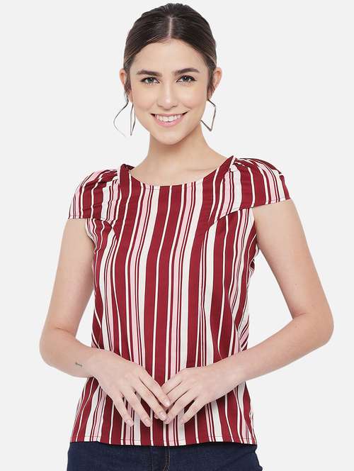 women striped cap sleeves regular top - 21898937 - Very Small Image - 1