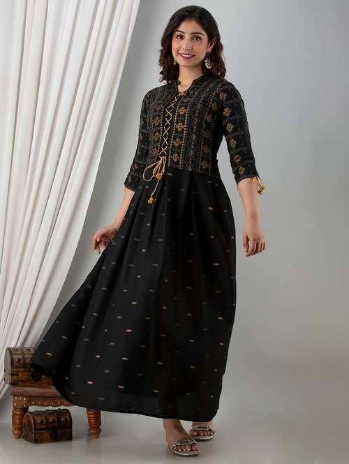 women black printed three quarter sleeve kurta - 21899005 - Very Small Image - 1