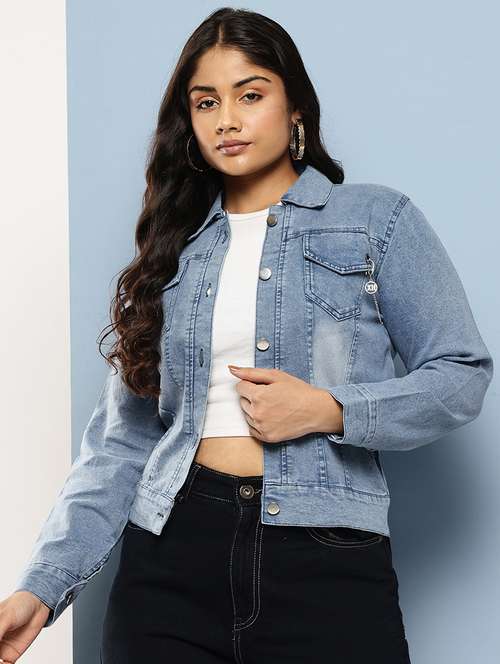 women solid long sleeves denim jacket - 21901180 - Very Small Image - 1