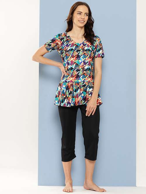 women printed swim set with swimming cap - 21901263 - Very Small Image - 1