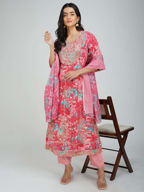 women three quarter sleeve kurta pant with dupatta set - 21901344 - Very Small Image - 1