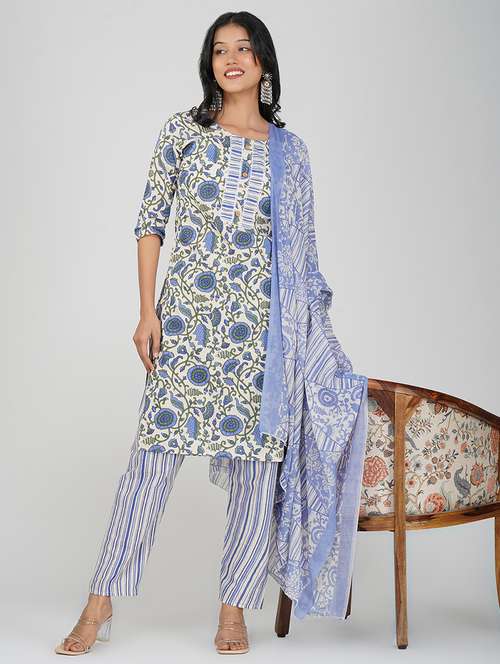 women three quarter sleeve kurta pant with dupatta set - 21901369 - Very Small Image - 1