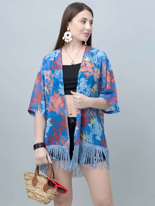 women printed fringed hem regular shrug - 21901581 - Very Small Image - 1
