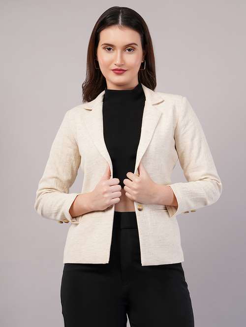 women solid long sleeves single breasted blazer - 21905178 - Very Small Image - 1