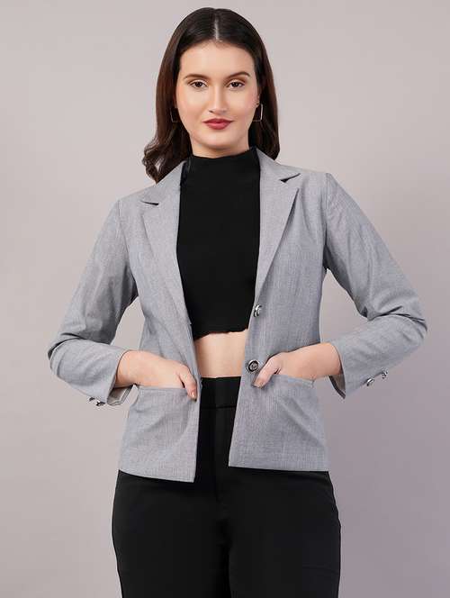women solid long sleeves single breasted blazer - 21905181 - Very Small Image - 1