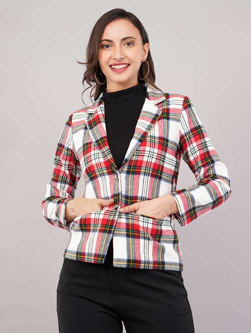 women checkered long sleeves single breasted blazer - 21905188 - Very Small Image - 1