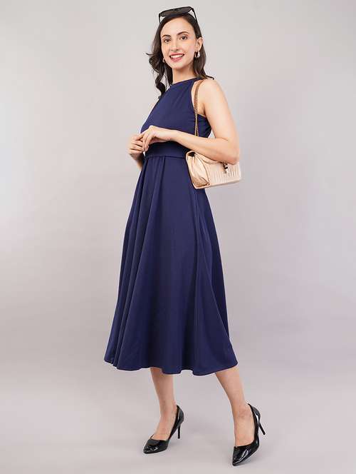 women solid halter neck fit & flare dress - 21905223 - Very Small Image - 1