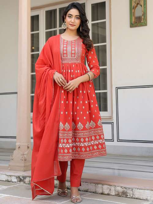 women three quarter sleeve kurta pant with dupatta set - 21906183 - Very Small Image - 1