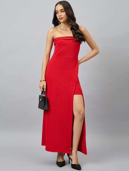 women red solid tube a-line maxi dress - 21909248 - Very Small Image - 1