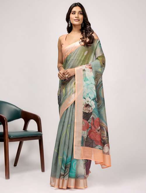 women printed casual wear saree with blouse - 21912131 - Very Small Image - 1