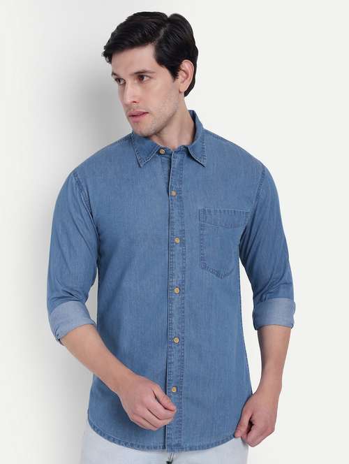 men solid long sleeve regular fit denim shirt - 21916286 - Very Small Image - 1