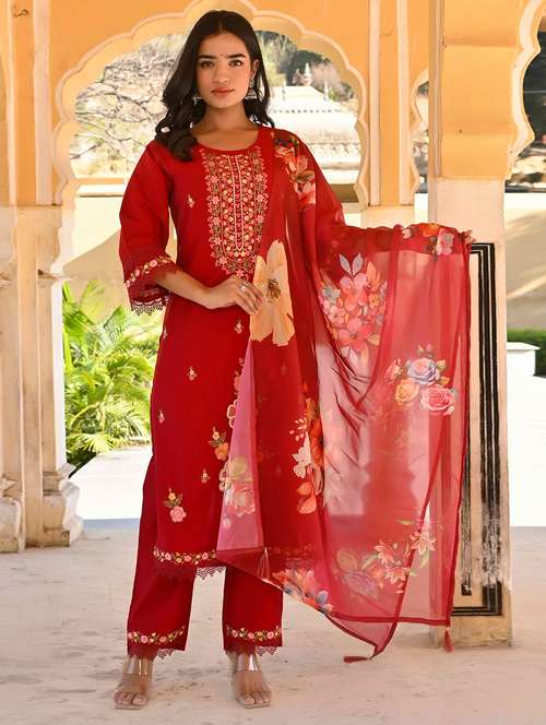 women three quarter sleeve kurta pant with dupatta set - 21919893 - Very Small Image - 1
