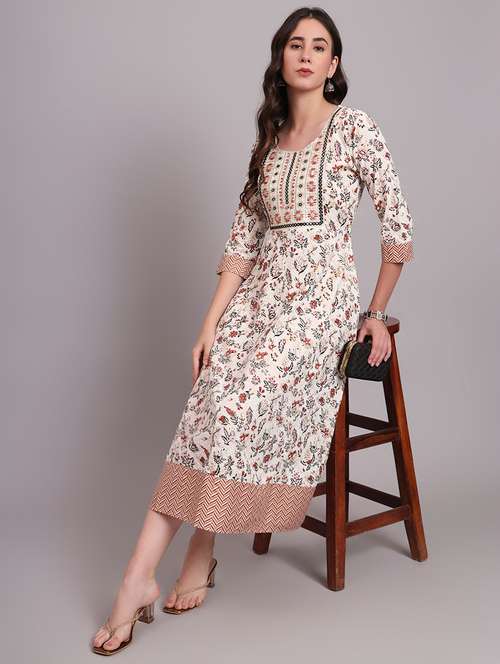 women three quarter sleeve ethnic dress - 21922543 - Very Small Image - 1