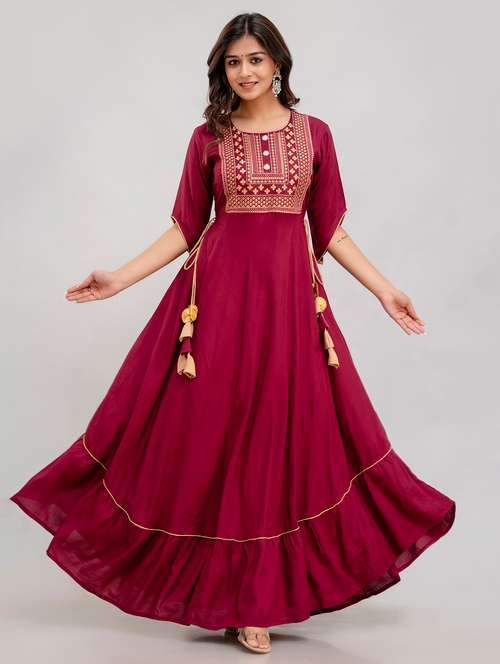 women embroidered three quarter sleeve ethnic dress - 21924913 - Very Small Image - 1