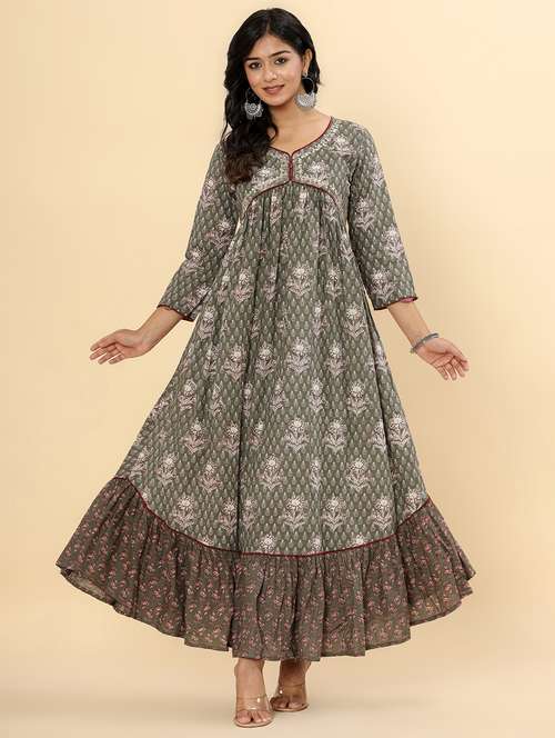 women three quarter sleeve ethnic dress - 21924925 - Very Small Image - 1