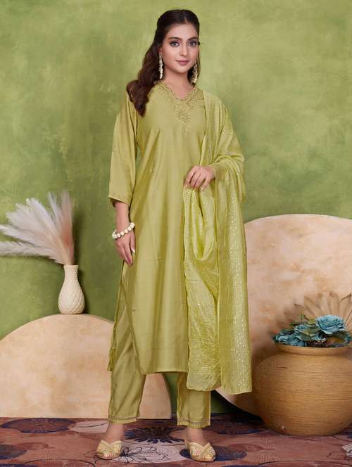 women three quarter sleeve kurta pant with dupatta set - 21925246 - Very Small Image - 1