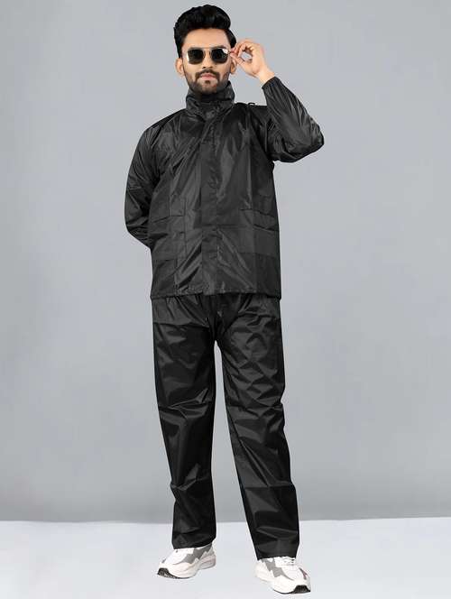 men solid long sleeve hooded rain suit set - 21925527 - Very Small Image - 1