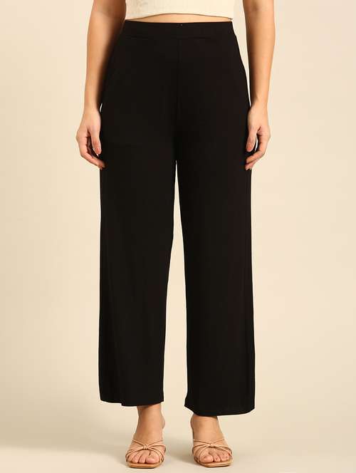 women solid high rise wide leg trouser - 21928561 - Very Small Image - 1